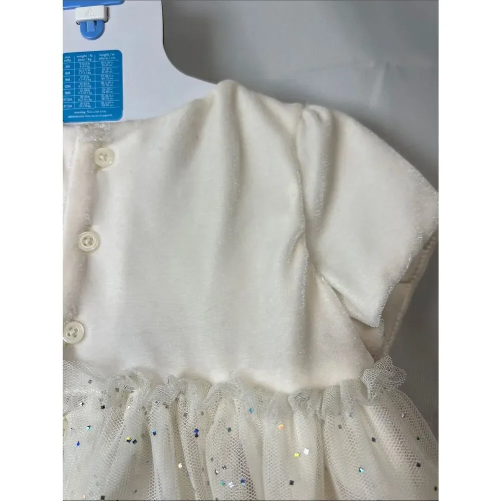Carter’s ivory short sleeve tulle and glitter party dress 2 piece set NWT 9 mon